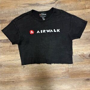 Forever 21 Black Ribbed Airwalk Logo Crop Top